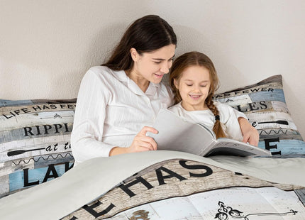 Homewish Lake Theme Comforter Set,Rustic Farmhouse Bedding Set for Kids Girls Women,Adults Lake Life Comforter,Wooden Barn Doors Quilted Duvet Set Bedroom Collection Twin Size 2Pcs