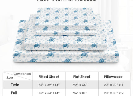 Pamnest Twin Bed Sheet Set, 3 Pieces Sea Turtle Bedding with Flat