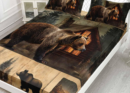 AILONEN Boys Rustic Bear Bedding Set Twin XL Size,Wildlife Hunting Fitted Sheet with 2 Pillowcases,3 Pieces Bear Paw Printed Soft Sheet Set