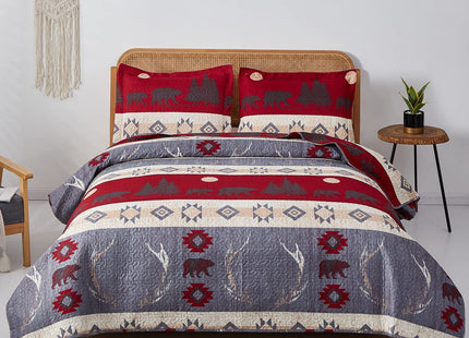 Oliven Black Bear Lodge Quilt Full/Queen Size Rustic Bedding Antlers Lightweight Cabin Bedspread Bohemia Moon Stripe Coverlet Summer Bed Cover Rustic Home Decor