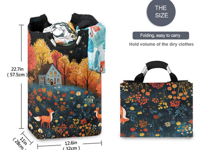 Trees Deer Fox Large Laundry Hamper Basket, Collapsible Laundry Bag Storage Bins Baskets with Handles for Laundry, Bedroom, Home Decor