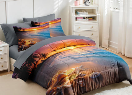 Nesker Queen Comforter Set with Sheets, 7 Pieces Beach Seashell Bedding
