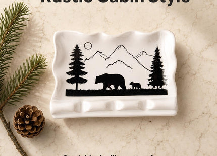 Ceramic Spoon Rest Large Stove Top Utensil Holder Bear Forest Art