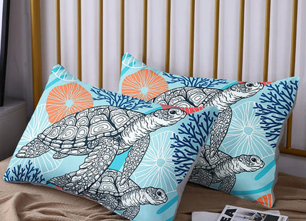 HOSIMA Sea Turtle Bedding Set,Coastal Beach Themed Bedroom Fitted Sheet Queen Size for Kids Teen Girls Boys Room Decor,1 Fitted Sheet+2 Pillowcases.