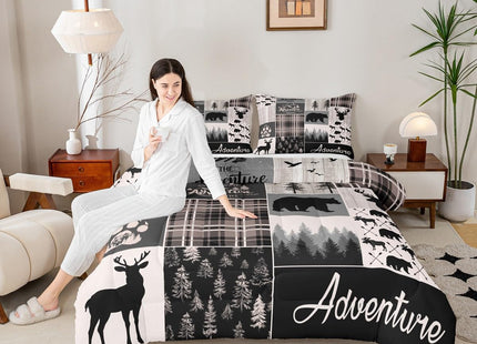 Buffalo Patchwork Full Size Bedding Set, Hunting Bear Deer Comforter Set