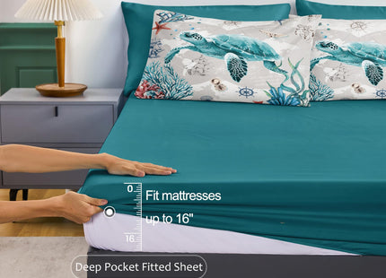 Bedbay Coastal Bedding Comforter Set Ocean King Bed Set Sea Turtle Comforter 8 Pcs Soft Lightweight King Size Bed in Bag Set Ocean Themed Quilt Down Alternative Duvet Set