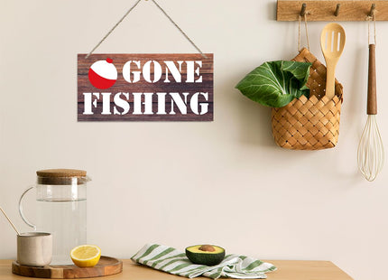 Rustic Gone Fishing Sign - Decorative Wood Plaque, Wall Art, Hanging Sign for Lake House & Farmhouse Decor