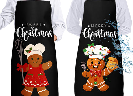 Jecery 2 Pcs Christmas Apron for Women Men Gingerbread,Gingerbread Black