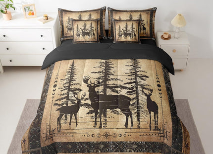 Erosebridal Rustic Deer Comforter Set 7 Piece Farmhouse Cabin Bed in A Bag Twin Western Woodland Wildlife Bedding Comforter Sets for Kids Boys Adults Men Black Retro Country Animal Bed Set