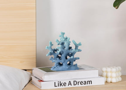 8.1"H Blue Coral Decor, Resin Coral Statue, Nautical Decor for Home, Bedroom, Bathroom, Living Room, Beach/Coastal/Ocean Themed Cabinet Shelf Tabletop Decor