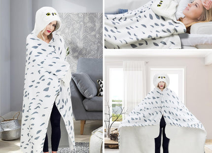 Wearable Blanket Hoodie, Snowy Owl Hooded Blanket Adults Cloak with Gloves, Super Soft Flannel Owl Gifts for Women Men Birthday Holiday (Snowy Owl)