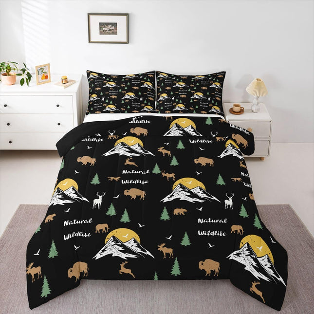 Erosebridal Wild Animal Comforter Set Queen Vintage Farmhouse Bedding Set Black, Safari Cheetah Leopard Bedding Comforter Sets Jungle Lion Tiger Duvet Insert, Green Pine Tree Quilted Comforter 3 Piece