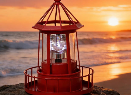 Solar Lighthouse Lamp, 360° Rotating LED Garden Light for Outdoor Decor