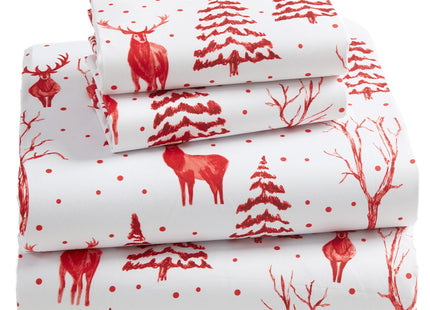 CAROMIO Christmas Sheets Twin, Soft Brushed Microfiber Bed Sheet Set, 16 Inches Deep Pocket Fitted Sheet Winter Holiday Sheets Set 3 Piece (Red Forest, Twin)
