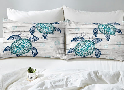 Manfei Sea Turtle Sheet Set Queen Size Ocean Animal Theme Bed Sheet Set 4pcs with Deep Pocket Fitted Sheet + Flat Sheet + 2 Pillowcases Underwater Aquatic Reptile Bedding Set for Kids Boys Girls