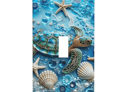 Groamaup Starfish Turtle Single Toggle Switch Plate Blue Standard 1 Gang Toggle Decorative Light Switch for Home Office Wall Plate Decor