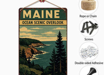 Maine Ocean Scenic Vintage Metal Wall Art Signs 8X12 Inch