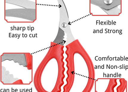 LOCEAST 8PCS Red Seafood Scissors - Multifunctional Stainless Steel Crab Leg Crackers for Fish Lobster Shrimp