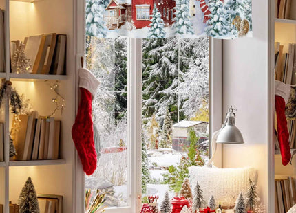 Litter Star Xmas Snowman Kitchen Valance,Farmhouse Window Valances,Winter Snow Short Curtains Window Treatment Rod Pocket Drapes,Pine Tree Valances Curtain for Bedroom 54x18in