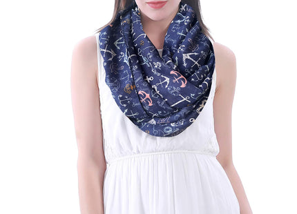Nautical Anchor Print Women's Infinity Scarf Lightweight (Navy Blue)