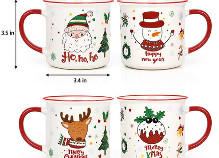 YHRJWN Christmas Mugs Set of 4, Festive Design Coffee Mugs with Santa Snowman Reindeer, Holiday Mugs for Hot Cocoa, Gifts for Family Friends, Holiday Decor, 13 Oz