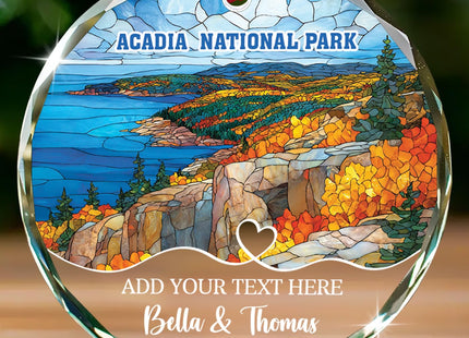 Acadia National Park Stained Glass Ornament, Maine Souvenir National Park Keepsake, Acadia Christmas Ornament Gifts for Maine Vacation, Customized Names & Text Travel Souvenir Ornaments 2026