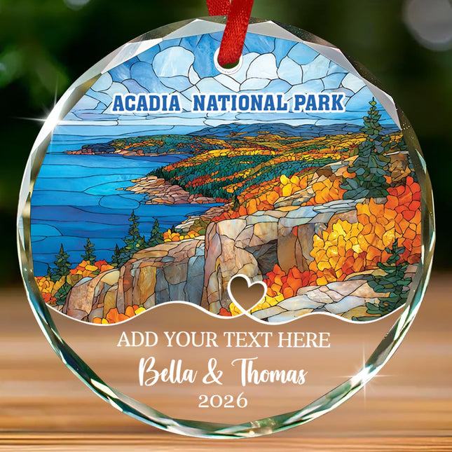 Acadia National Park Stained Glass Ornament, Maine Souvenir National Park Keepsake, Acadia Christmas Ornament Gifts for Maine Vacation, Customized Names & Text Travel Souvenir Ornaments 2026