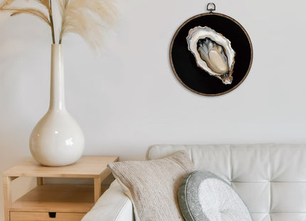 GWFSJYU Oyster Beach Framed Wall Art Decor, Pastel Oyster Shells Round Canvas Prints Wall Art, Nautical Coastal Oysters Hanging Decor for Kitchen Beach House Decor, 10”x10”inch