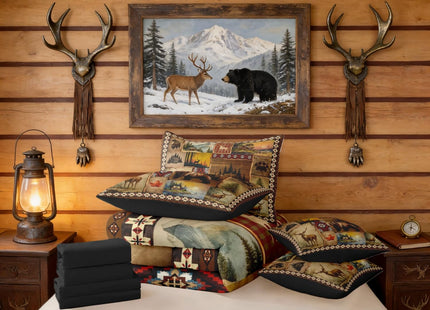 Erosebridal Hunting and Fishing Queen Bedding Set 7 Pieces, Brown Tribal Buffalo Plaid Comforter Set with Sheets, Rustic Bear Deer Elk Moose Bed in A Bag, Country Cabin Lodge Patchwork Bed Sets
