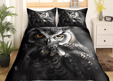 Erosebridal 3D Owl Bedding Queen Size Black and Grey Comforter Cover, Wild Animal Bed Set Cute Bird Duvet Cover, Woodland Wildlife Quilt Cover Animal Theme Black Room Decor 3pcs (Zipper Closure)