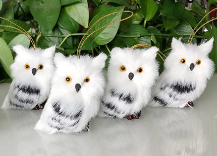 Asodomo 4Pcs Owl White Black Furry Christmas Ornament, Christmas Style Cute Owl Model Tree Decor Fluffy Baby Owl Christmas Ornament