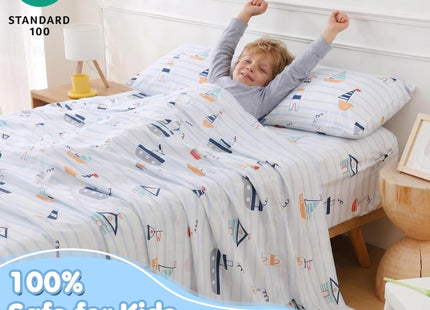 Full Sheet Set Kids Nautical Sailboat Themed Bed Sheet for Boys 4 Pieces
