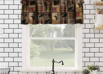 SXXLDNG Rustic Moose Deer Valance, Vintage Bear Cottage Country Style Rustic Cabin Mountain Farmhouse Windows Curtain Valance for Bedroom Living Room, One Panel 54x18in