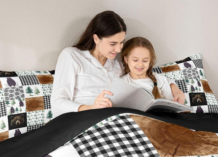 Kids Rustic Black Bear Comforter Set Twin Woodland Animal Bedding Set For Boys Teen Men,Patchwork Black White Grey Buffalo Plaid Comforter Farmhouse Wooden Pine Tree Bear Paw Quilt Duvet 2 Pcs