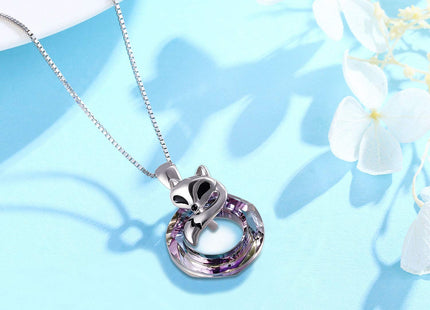 JUSTKIDSTOY Sterling Silver Fox Pendant Necklace - Circle Crystal Pendant, Women's Fox Jewelry Gift