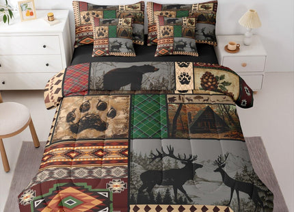 Feelyou Rustic Cabin Bear Deer Comforter Set with Sheets 7 Piece Twin Size Wild Animal Bedding Set for Kids Boys Girls Hunting Theme Bed in a Bag Western Farmhouse Room Decor Soft Microfiber