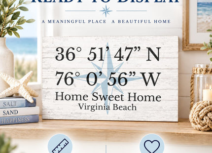 GPS Sign Personalized Location CUSTOM Coordinates Beach House or Lake Home Address Latitude Longitude Wall Art Decor - Solid Wood - 16.5" x 10.5"