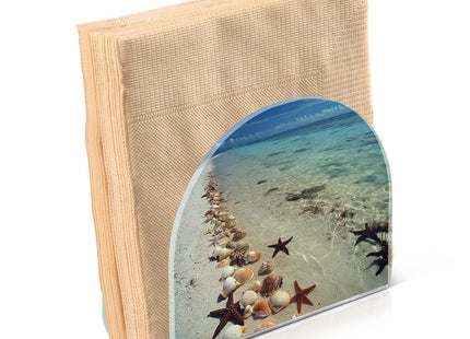 YNNALE Beach Starfish Shells Conches Napkin Holder for Table Acrylic Cocktail Napkin Holders Decorative Tissue Dispenser Vertical Napkin Holder for Home Decor Kitchen Dining
