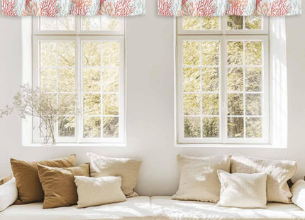 Rullikatlyi Red Orange Grey Coastal Curtain Valances for Windows, Summer Coral Beach Kitchen Valance Window Treatments Panel 2 Pack, Nautical Rod Pocket Short Curtains for Bathroom Bedroom 42x12Inch