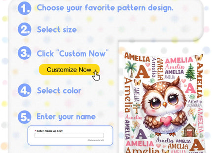 Custom Owl Name Baby Blanket,Personalized Owl Baby Blanket for Kid