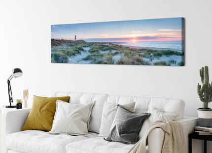 Beach Wall Art Coastal Wall Decor Sunset Lighthouse Landscape Canvas Prints Modern Horizontal Ocean Scenery Pictures Nature Seascape Painting Artwork for Living Room Bedroom Home Decoration 14x48"