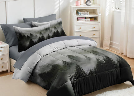 Nesker Queen Comforter Set with Sheets, 7 Pieces Mountain Forest Bedding