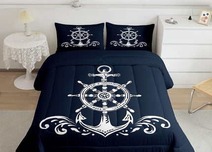 Erosebridal Nautical Anchor Bedding Set, Ocean Sailboat Navy Blue