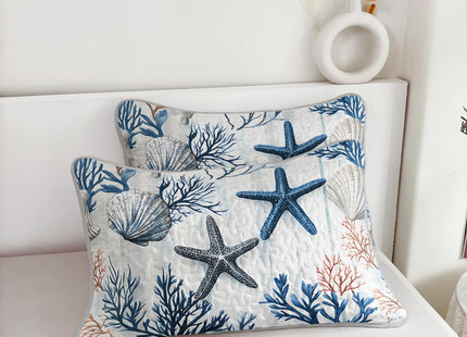 QOOMO Coastal Quilt Set Full/Queen,Starfish Coral Bedspread Coverlet Set