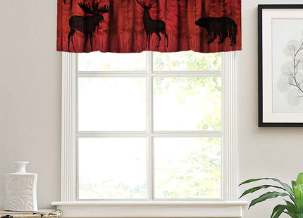 GoDazzling Bear Deer Kitchen Curtain Valance, Rustic Forest Elk Bear Country Hunting Wildlife Vintage Wooden Barn Geometric Window Valance, for Bedroom Living Room Cafe Bathroom W54xL18in 1 Panels