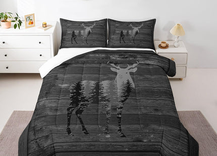 Deer Comforter Set Kids Cabin Deer Hunting Comforter for Boys Teens Antlers Bedding Set Breathable Western Farmhouse Red Brown Duvet Set Room Decor Quilt Set Full Size