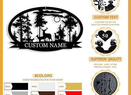 Personalized Deer Metal Cabin Sign, Custom Deer Cabin Sign Wall Art Decor