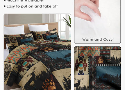 WeCozy Queen Comforter Set, 3 Pieces Deer Bear Bedding, All Season