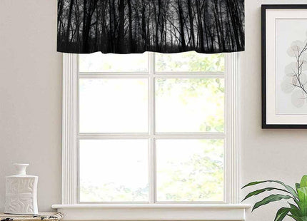 SHElifestyle Gothic Black Forest Window Valance Curtain, Gloomy Dark Forest Foggy Mysterious Pine Black Tree Forest Valance for Farmhouse Bedroom Living Room Kitchen 54x18inch
