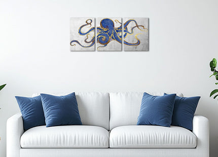 Carestar 3 Piece Octopus Wall Art Painting Navy Blue Marine Animal Picture Print On Canvas Ocean Life Poster for Bathroom Bedroom Home Decor Decoration Gift Easy To Hang 12"x16"x3PCS